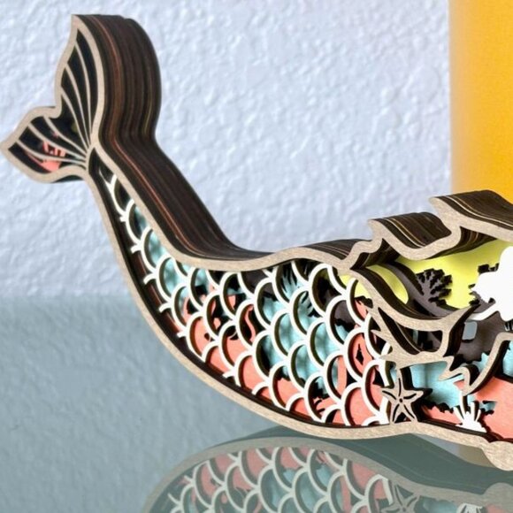 Tropical Mermaid Sea Life Under-the-Ocean Wood Wooden 3D Figure Diorama Decor - Picture 2 of 11